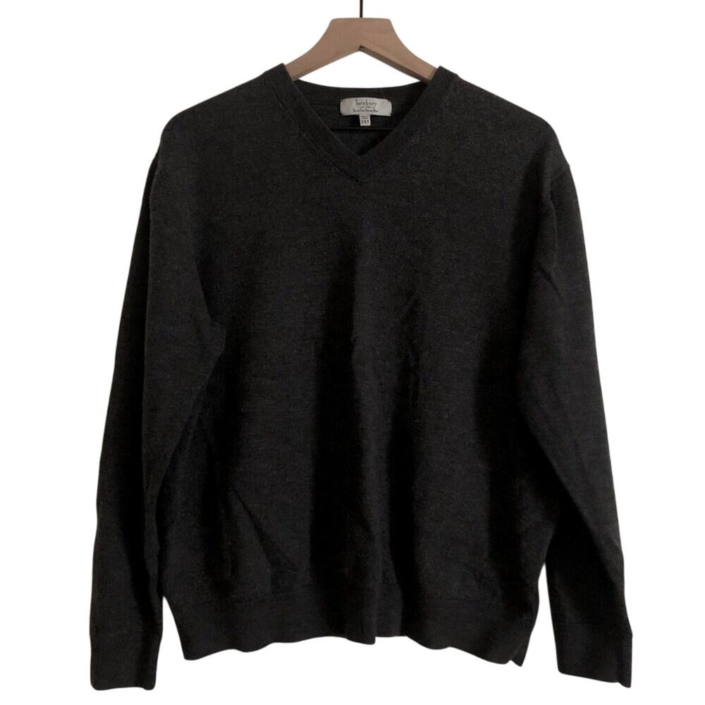 Turnbury Extra Fine Merino Wool Dark Gray V-Neck Pullover Sweater 2XL XXL Tall